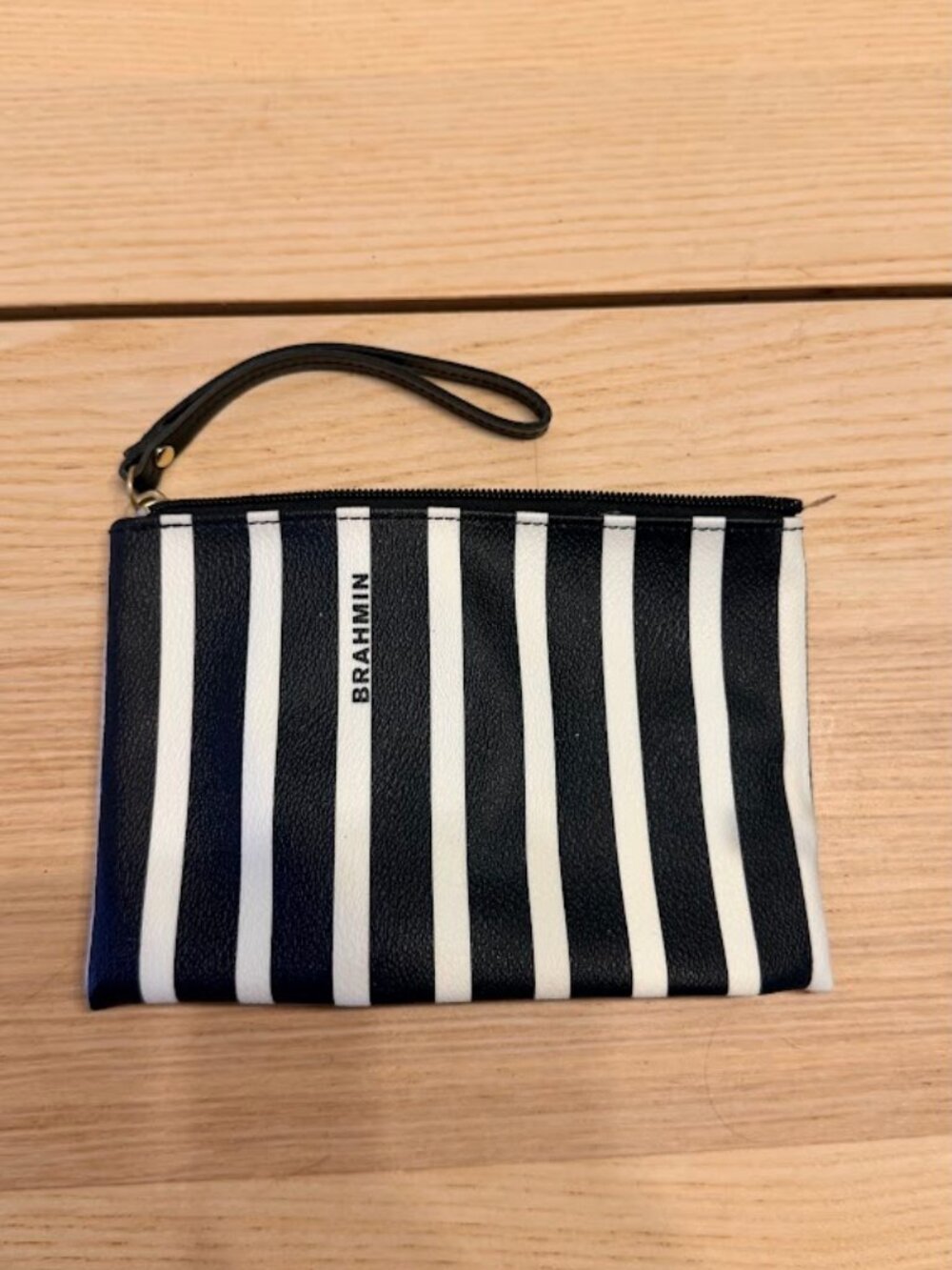 Brahmin Black & White Striped Wristlet Clutch Coated Canvas SchoolSignature NWOT